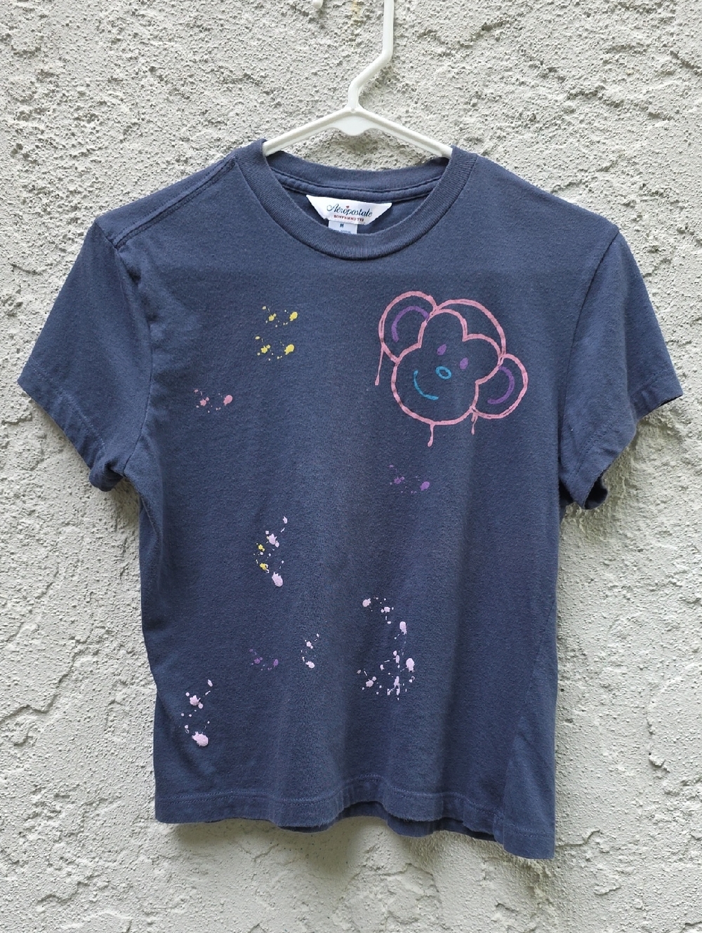 Y2K Vintage Aeropostale Cropped Babydoll T-Shirt Monkey Graphic Paint Splatter